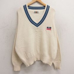 【20%OFF】XL★古着 長袖 セーター メンズ 90年代 90s フォード Ford コットン Vネック USA製 生成り 24dec28 中古 ニット トップス