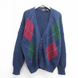 XL★古着 STRUCTURE 長袖 ニット カーディガン メンズ 00年代 00s アーガイル 大きいサイズ 紺他 ネイビー 25jan06 中古 トップス