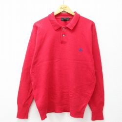 【50%OFF】L★古着 アバクロンビー Abercrombie&fitch 長袖 セーター メンズ 80年代 80s ワンポイントロゴ ウール 襟付き 赤 レッド 25jan06 中古 ニット トップス