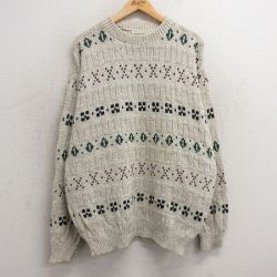 XL★古着 長袖 セーター メンズ 90年代 90s コットン クルーネック USA製 薄グレー他 25jan06 中古 ニット トップス