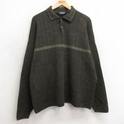 【20%OFF】XL★古着 長袖 セーター メンズ 90年代 90s 襟付き 大きいサイズ イタリア製 濃緑他 グリーン 【spe】 25jan06 中古 ニット トップス