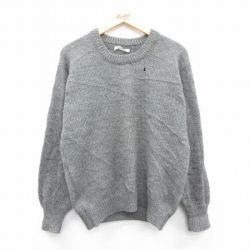 M★古着 長袖 セーター メンズ 90年代 90s 無地 ウール クルーネック イタリア製 グレー 25jan06 中古 ニット トップス