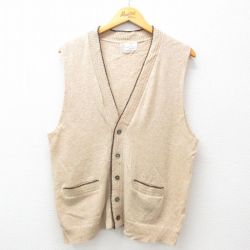 【50%OFF】M★古着 シアーズ ニット ベスト メンズ 80年代 80s ウール ベージュ カーキ 25jan07 中古 トップス