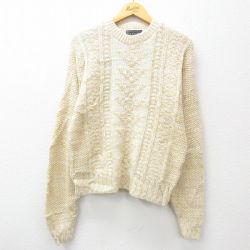 【20%OFF】M★古着 長袖 セーター メンズ 90年代 90s クルーネック USA製 ベージュ系 カーキ 25jan07 中古 ニット トップス