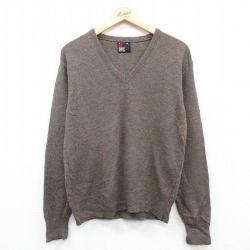M★古着 長袖 セーター メンズ 90年代 90s 無地 Vネック USA製 茶 ブラウン 25jan07 中古 ニット トップス