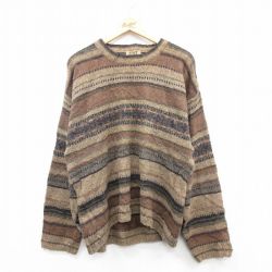 L★古着 長袖 セーター メンズ 00年代 00s クルーネック 茶 ブラウン 25jan07 中古 ニット トップス