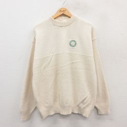 L★古着 長袖 セーター メンズ 90年代 90s ハワイ 大学 コットン クルーネック USA製 生成り 25jan08 中古 ニット トップス