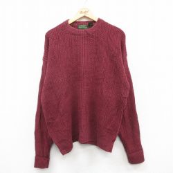 XL★古着 バンヒューセン 長袖 セーター メンズ 90年代 90s クルーネック エンジ 25jan08 中古 ニット トップス