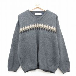 XL★古着 長袖 セーター メンズ 90年代 90s 手織り Vネック USA製 グレー 25jan08 中古 ニット トップス
