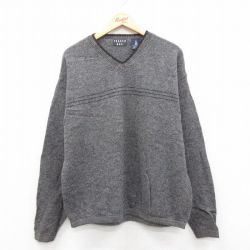 XL★古着 長袖 セーター メンズ 00年代 00s ウール Vネック グレー 25jan08 中古 ニット トップス
