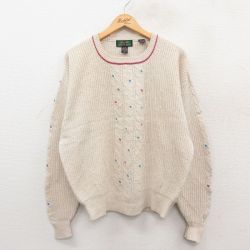 【50%OFF】L★古着 長袖 セーター メンズ 00年代 00s クルーネック 生成り 25jan09 中古 ニット トップス