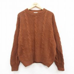 【50%OFF】L★古着 バンヒューセン 長袖 ケーブル セーター メンズ 90年代 90s クルーネック 茶 ブラウン 25jan09 中古 ニット トップス