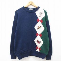 90s 長袖セーター ゴルフ刺繍 ネイビー L | 古着
