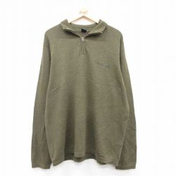 【50%OFF】XL★古着 ノーティカ NAUTICA 長袖 ハーフジップ セーター メンズ ワンポイントロゴ コットン 緑系 グリーン 25jan10 中古 ニット トップス
