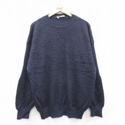 L★古着 長袖 セーター メンズ 80年代 80s ウール クルーネック イタリア製 紺 ネイビー 25jan10 中古 ニット トップス