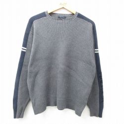 【50%OFF】L★古着 ノーティカ NAUTICA 長袖 ブランド セーター メンズ ビッグロゴ コットン クルーネック グレー他 25jan10 中古 ニット トップス