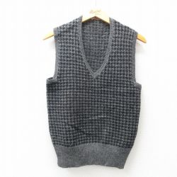 【50%OFF】S★古着 ジョーンズニューヨーク ニット ベスト メンズ 90年代 90s 千鳥格子 ウール Vネック グレー他 25jan10 中古 トップス