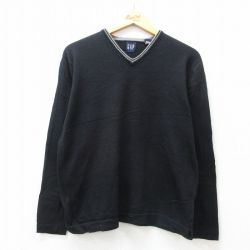 M★古着 ギャップ GAP 長袖 セーター メンズ 00年代 00s メリノウール Vネック 黒 ブラック 25jan10 中古 ニット トップス