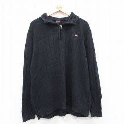 【50%OFF】XL★古着 ディッキーズ Dickies 長袖 ハーフジップ セーター メンズ 大きいサイズ コットン 黒 ブラック 25jan11 中古 ニット トップス