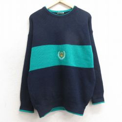 ニット 90s 長袖セーター 刺繍 ネイビー L | 古着