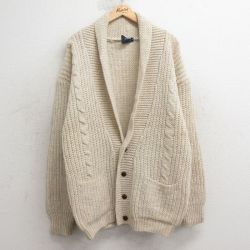 L★古着 長袖 ケーブル ニット カーディガン メンズ 90年代 90s ウール ショールカラー 生成り 25jan15 中古 トップス