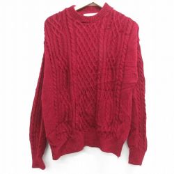 L★古着 長袖 ケーブル セーター メンズ 90年代 90s アクリル クルーネック USA製 エンジ 25jan22 中古 ニット トップス