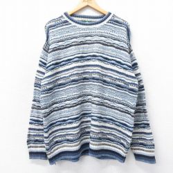 【50%OFF】XL★古着 ジャンセン 長袖 セーター メンズ 90年代 90s 3Dニット クルーネック USA製 紺他 ネイビー 【spe】 25jan15 中古 ニット トップス