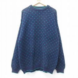 【50%OFF】XL★古着 長袖 セーター メンズ 90年代 90s クルーネック USA製 紺他 ネイビー 25jan15 中古 ニット トップス