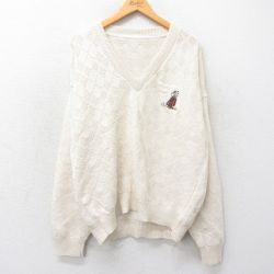 【50%OFF】XL★古着 長袖 セーター メンズ ゴルフ Vネック 生成り 25jan15 中古 ニット トップス