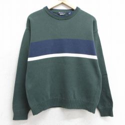 M★古着 長袖 セーター メンズ 90年代 90s コットン クルーネック 緑他 グリーン 25jan18 中古 ニット トップス