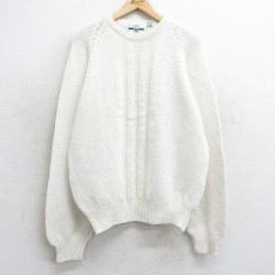 L★古着 長袖 セーター メンズ 90年代 90s ラグラン クルーネック 白 ホワイト 25jan18 中古 ニット トップス
