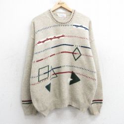 【50%OFF】L★古着 長袖 セーター メンズ 90年代 90s クルーネック ベージュ他 カーキ 25jan18 中古 ニット トップス