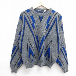 【50%OFF】XL★古着 バンヒューセン 長袖 セーター メンズ 90年代 90s アクリル クルーネック USA製 濃グレー他 25jan20 中古 ニット トップス