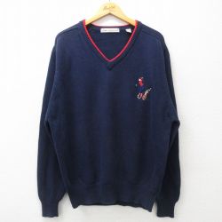 【50%OFF】L★古着 長袖 セーター メンズ 00年代 00s ゴルフ コットン Vネック 紺 ネイビー 25jan22 中古 ニット トップス
