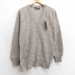 【50%OFF】S★古着 長袖 セーター メンズ 80年代 80s ラグラン Vネック イタリア製 デッドストック ベージュ カーキ 25jan21 中古 ニット トップス
