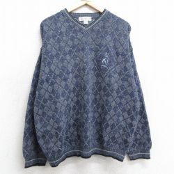 XL★古着 グランドスラム 長袖 セーター メンズ 90年代 90s ゴルフ アーガイル Vネック USA製 紺系他 ネイビー 25jan21 中古 ニット トップス
