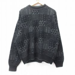 【50%OFF】XL★古着 長袖 セーター メンズ 90年代 90s モックネック イタリア製 黒他 ブラック 25jan21 中古 ニット トップス