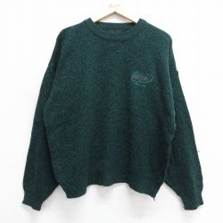 XL★古着 I.O.U. 長袖 セーター メンズ 90年代 90s アクリル クルーネック 緑 グリーン 25jan22 中古 ニット トップス