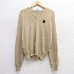 【50%OFF】L★古着 チャンピオン champion 長袖 セーター メンズ 90年代 90s AACA アクリル Vネック ベージュ カーキ 25jan22 中古 ニット トップス