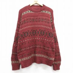 【50%OFF】L★古着 ALPS 長袖 セーター メンズ 90年代 90s コットン モックネック ハイネック USA製 エンジ 25jan22 中古 ニット トップス