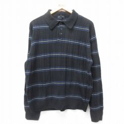 【50%OFF】L★古着 ドッカーズ 長袖 セーター メンズ 襟付き アクリル 黒他 ブラック ボーダー 25jan24 中古 ニット トップス
