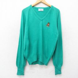 【50%OFF】M★古着 長袖 セーター メンズ 80年代 80s ハワイアンオープン ゴルフ ラグラン アクリル Vネック USA製 緑 グリーン 25jan24 中古 ニット トップス