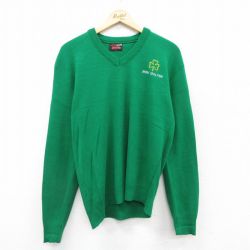 【50%OFF】L★古着 長袖 セーター メンズ 90年代 90s IRISH GOLFER アクリル Vネック 緑 グリーン 25jan28 中古 ニット トップス