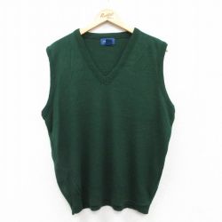 L★古着 タウンクラフト ニット ベスト メンズ 90年代 90s 無地 アクリル Vネック USA製 緑 グリーン 25jan28 中古 トップス