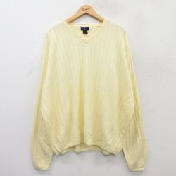 【50%OFF】XL★古着 ドッカーズ 長袖 セーター メンズ 大きいサイズ アクリル Vネック 薄黄 イエロー 25jan28 中古 ニット トップス
