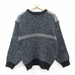 【20%OFF】M★古着 長袖 セーター メンズ 90年代 90s アクリル クルーネック 黒他 ブラック 25jan28 中古 ニット トップス