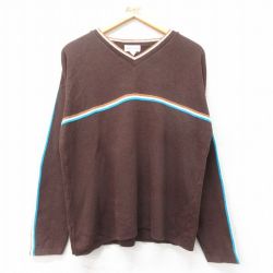 【50%OFF】L★古着 長袖 セーター メンズ 90年代 90s アクリル クルーネック USA製 こげ茶他 ブラウン 25jan31 中古 ニット トップス