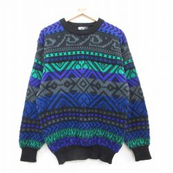 【20%OFF】M★古着 長袖 セーター メンズ 00年代 00s クルーネック 黒他 ブラック 25feb04 中古 ニット トップス