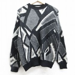 【50%OFF】M★古着 長袖 セーター メンズ 90年代 90s ウール クルーネック 黒他 ブラック 【spe】 25feb01 中古 ニット トップス