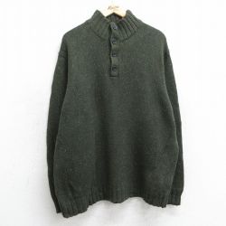 【50%OFF】XL★古着 ノーティカ NAUTICA 長袖 ブランド セーター メンズ ワンポイントロゴ モックネック ハイネック 濃緑 グリーン 25feb01 中古 ニット トップス